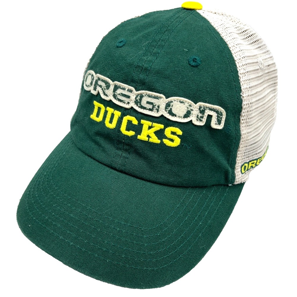 Oregon Ducks Trucker Hat Cap Snap Back Green Tan Mesh Dad Baseball Curved Bill